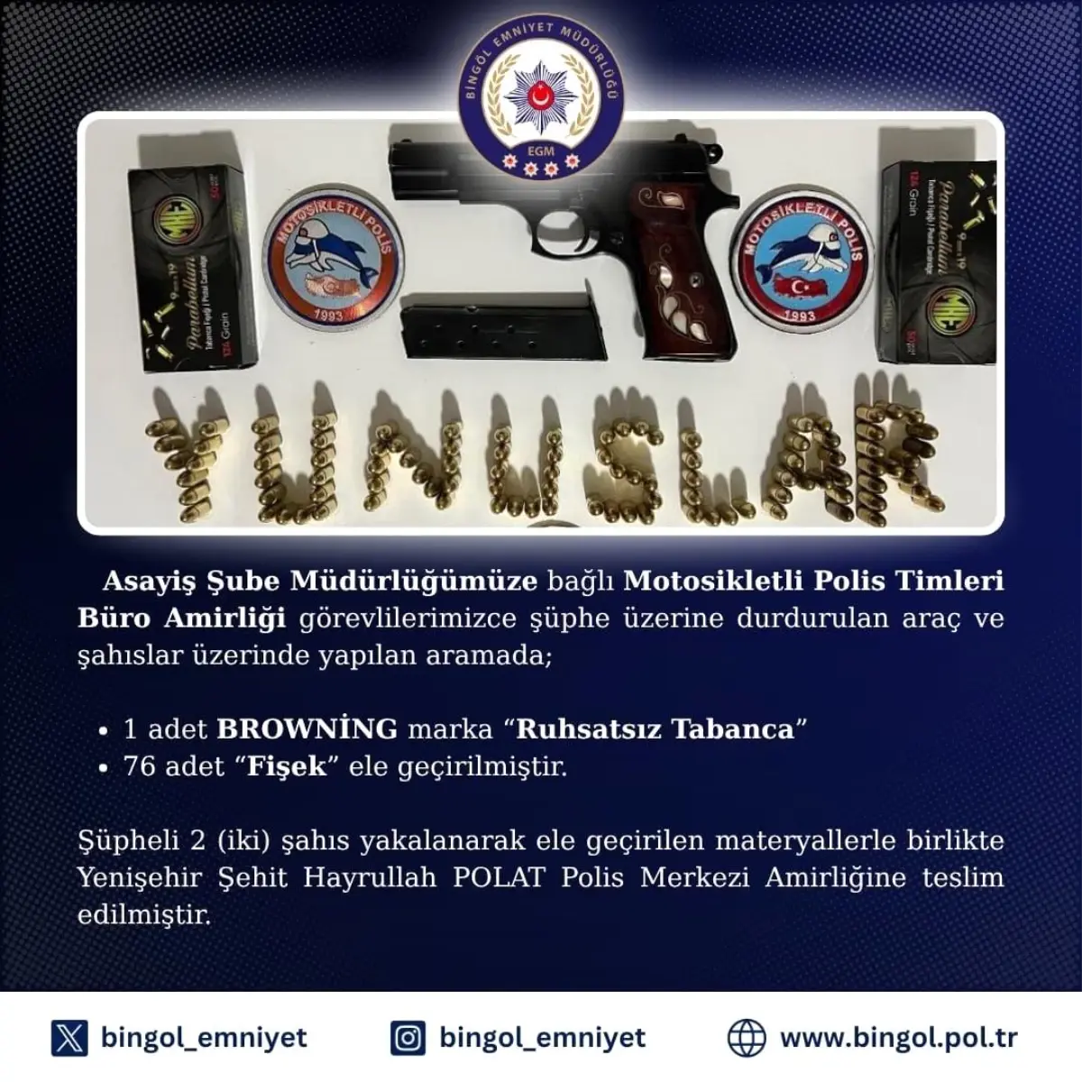 Bingöl'de ruhsatsız tabanca ele geçirildi