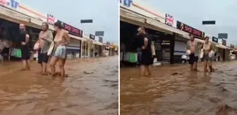 Fethiye'yi sel vurdu! Ölüdeniz Çarşısı'nda yollar göle döndü