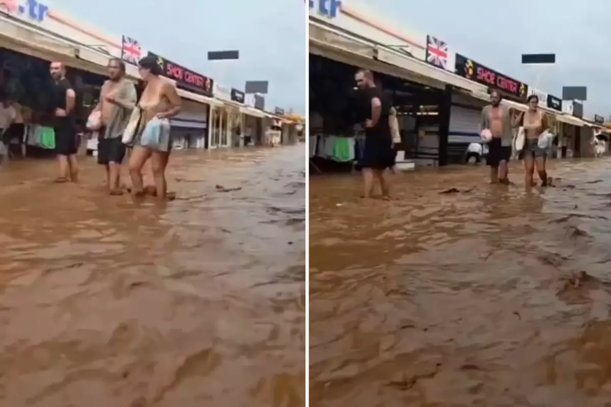 Fethiye'yi sel vurdu! Ölüdeniz Çarşısı'nda yollar göle döndü