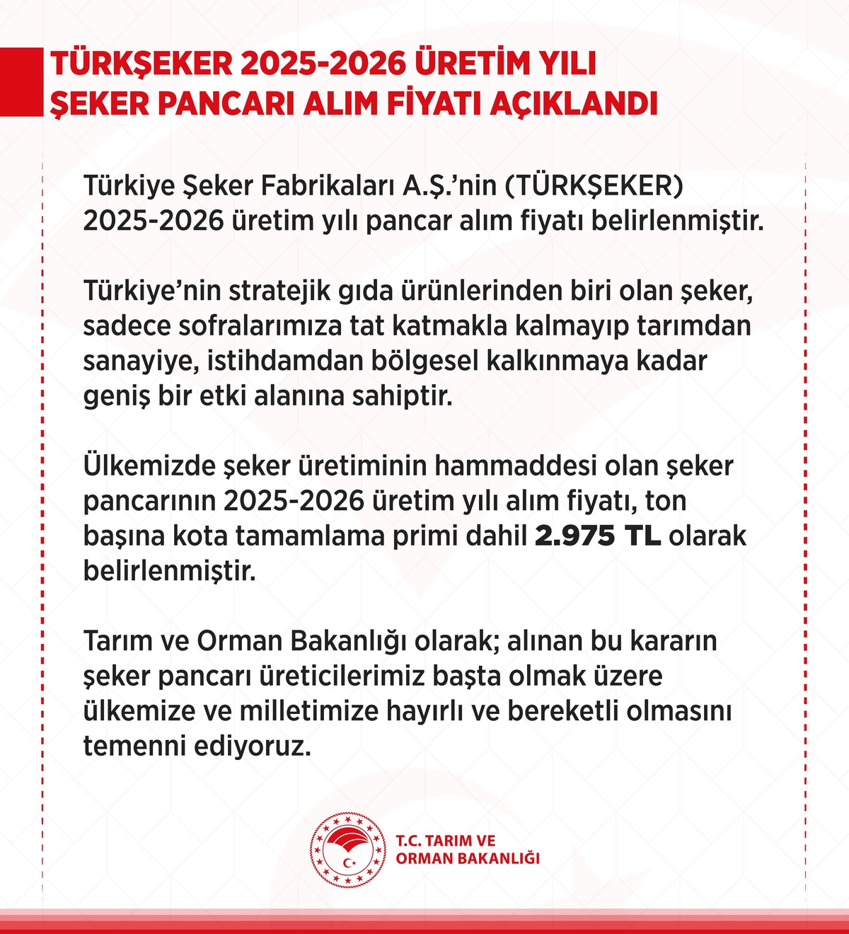 Şeker Pancarı Alım Fiyatı Belirlendi