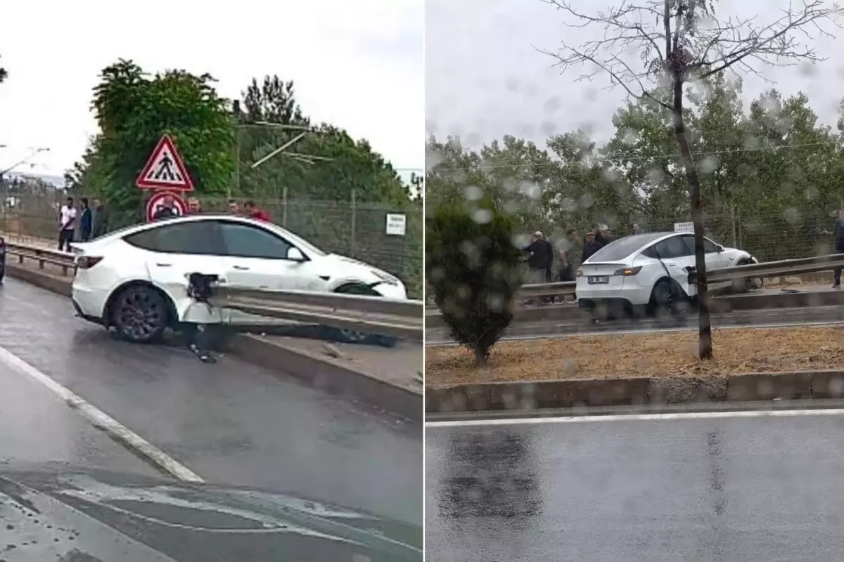 Böyle kaza görülmedi! Bariyer Tesla'yı delip geçti