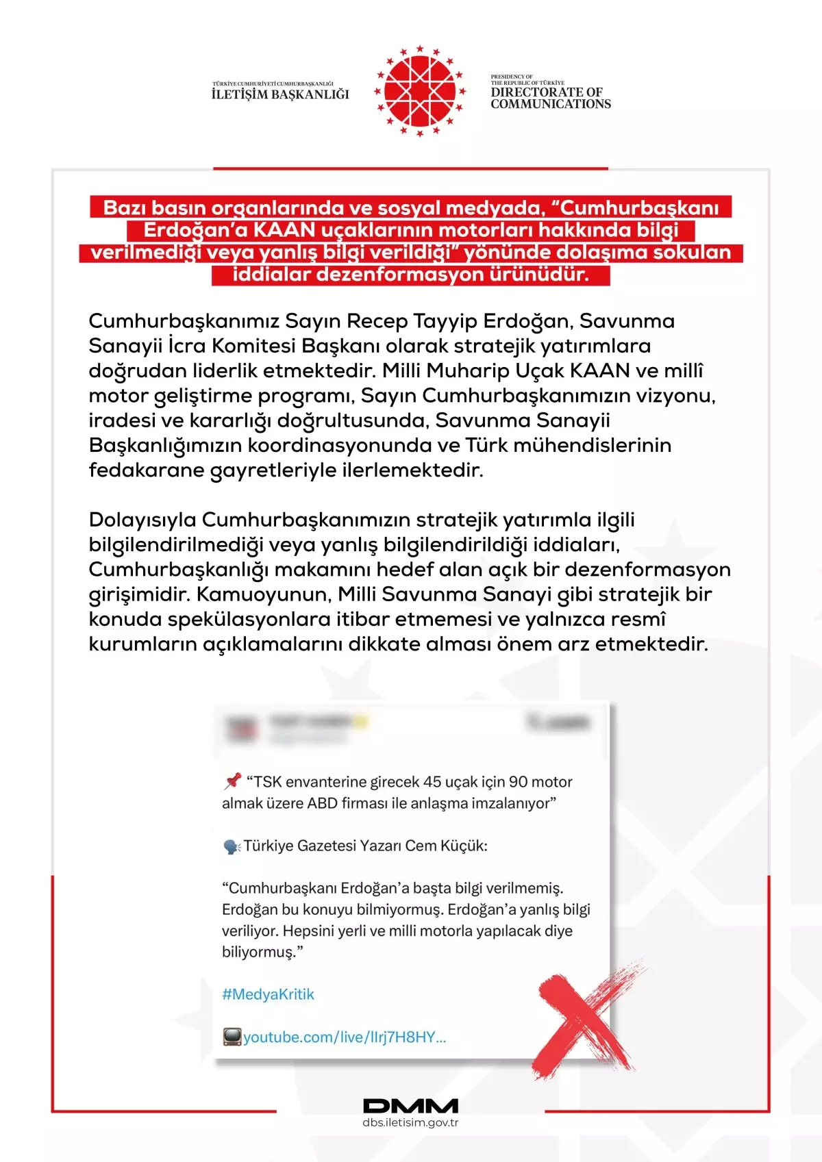Cumhurbaşkanlığı: KAAN uçakları ve milli motor geliştirme programı doğru yönde ilerliyor