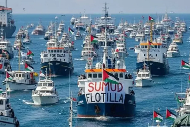Attack alert on the Sumud Fleet approaching Gaza: 12 Israeli ships have come within 10 miles of us