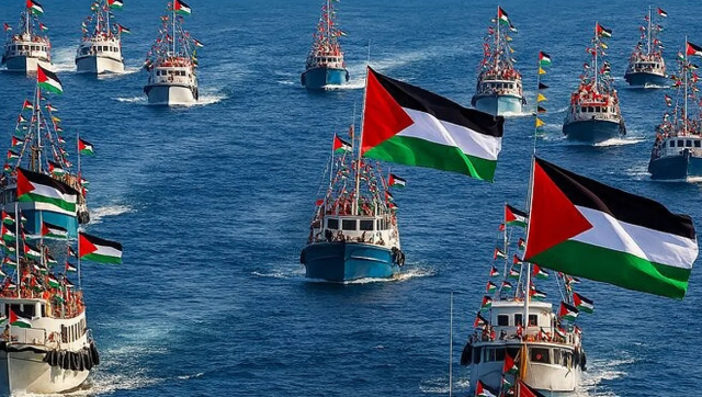 Attack alert on the Sumud Fleet approaching Gaza: 12 Israeli ships have come within 10 miles of us