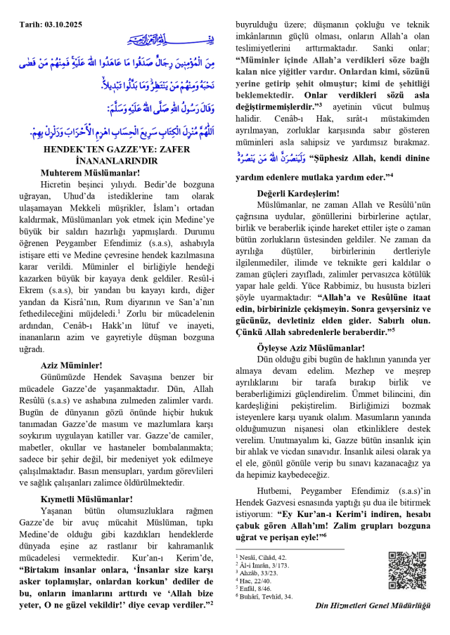 3 Ekim Cuma Hutbesi yayınlandı mı? 3 Ekim Cuma Hutbesi tam metni!