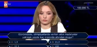 Günümüzde, olimpiyatlarda verilen altın madalyalar yaklaşık yüzde kaç oranında altından oluşur?