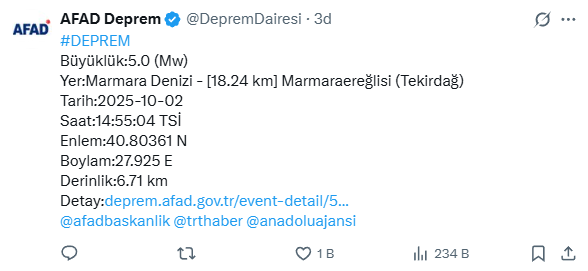 Earthquake of magnitude 5 in Marmara! Great panic occurred in Istanbul