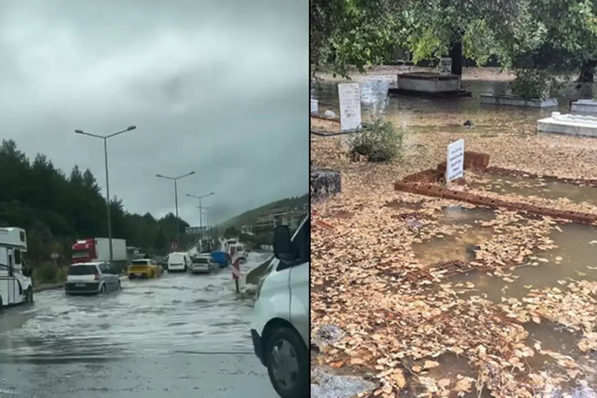 Muğla'da sağanak ve fırtına etkili oluyor! Yollar, evler mezarlar sular altında