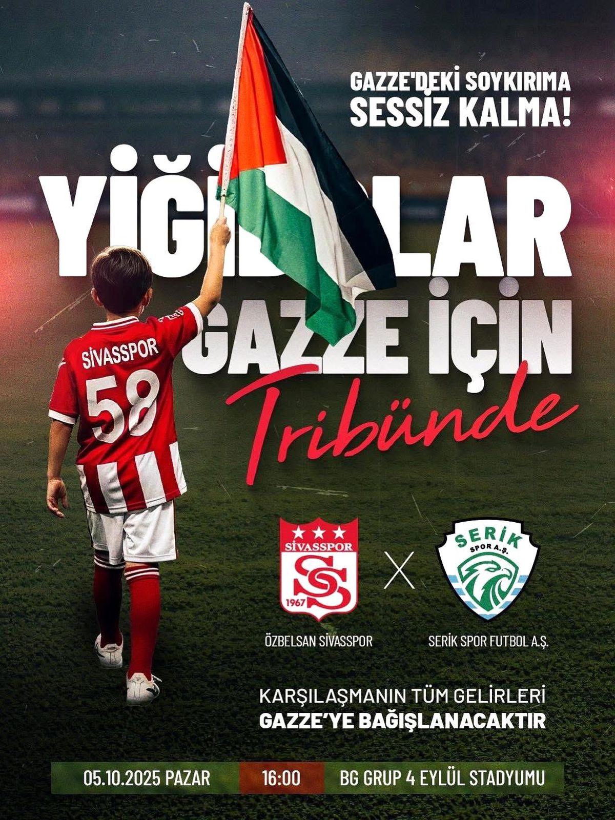 Sivasspor, Serik Spor Maçının Gelirini Gazze'ye Bağışlayacak