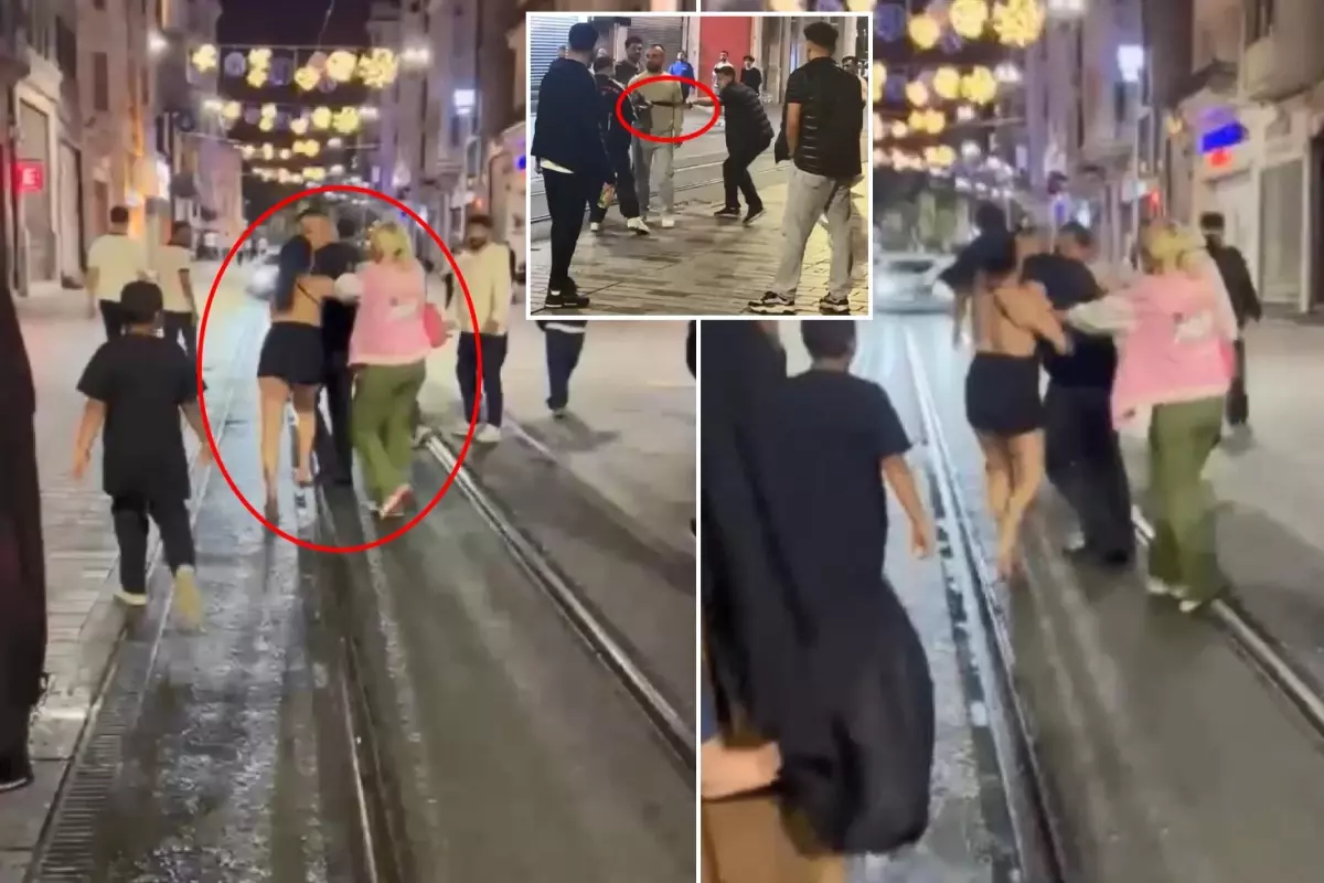 İstiklal Caddesi'nde hareketli gece! Laf atan adamı tekme tokat dövdüler