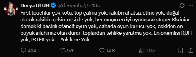 She went crazy after the points loss! A big rebellion from the famous singer to Fenerbahçe players