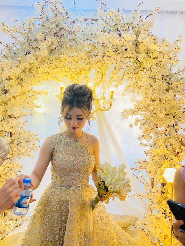 The bride and groom got engaged in different countries