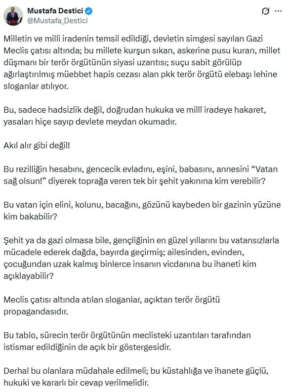 Destici's sharp reaction to the 'Biji Serok Apo' slogan in the Parliament: You will crush their heads