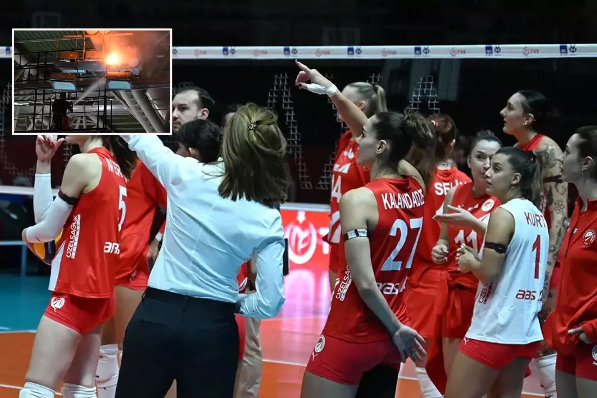 Voleybol maçında çıkan yangın panik oluşturdu