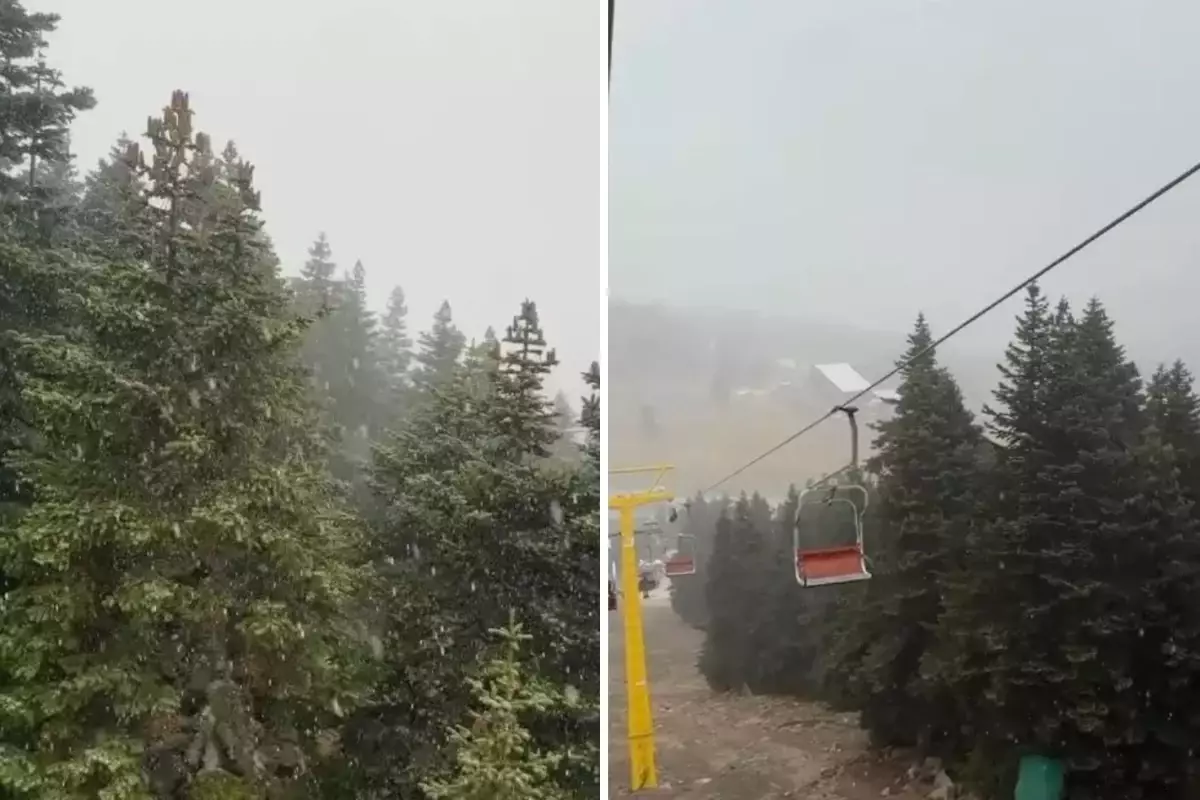 Uludağ'da beklenen yağış geldi! İlk kar taneleri düştü
