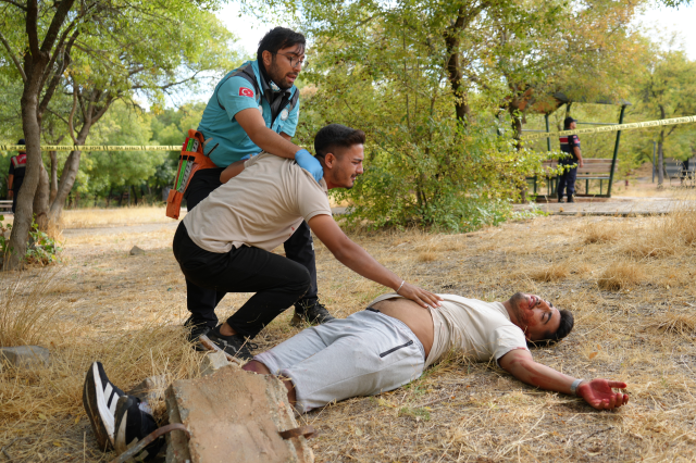 Teams struggled to calm those who got into their roles during the terror exercise in Gaziantep