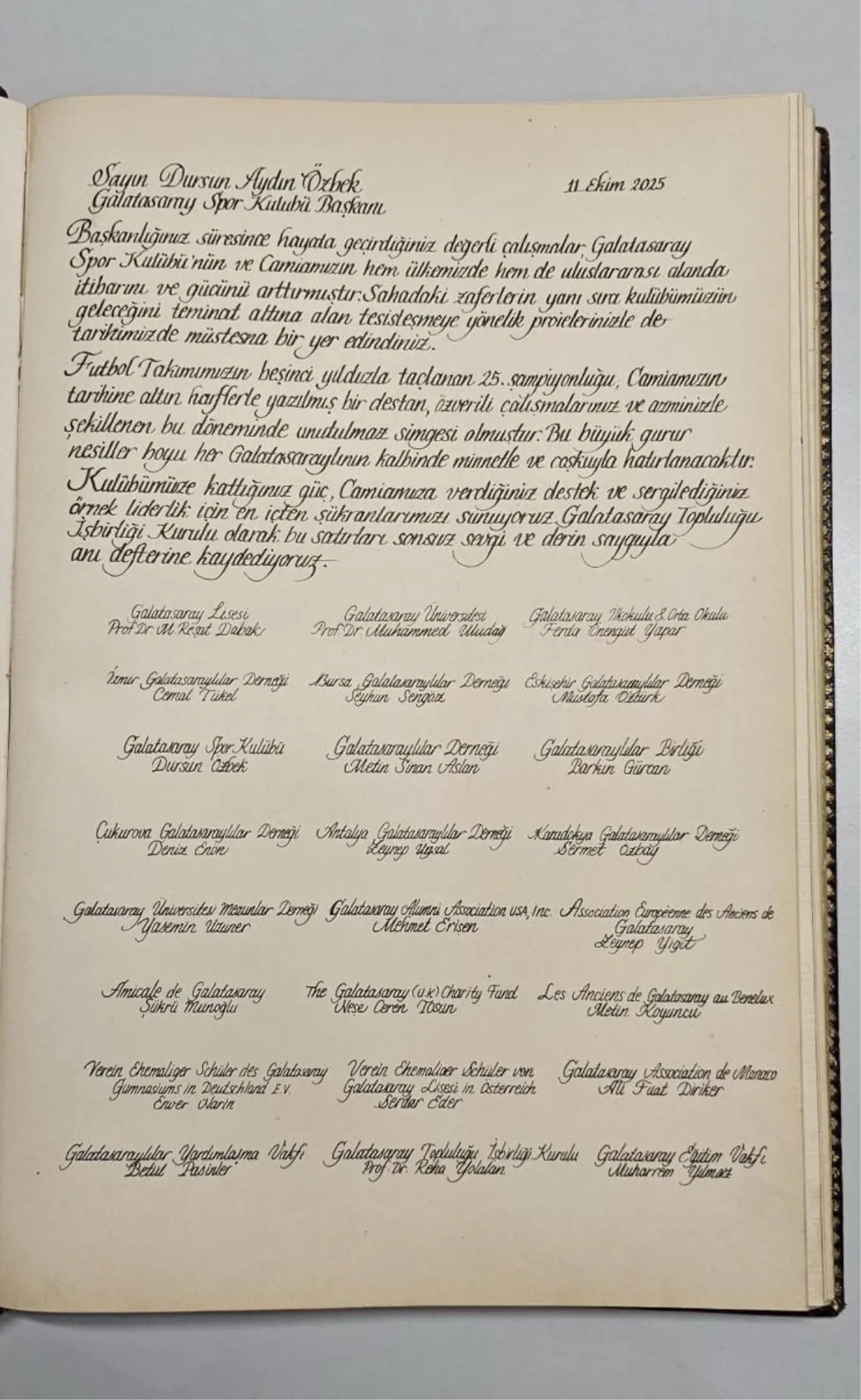 Galatasaray Lisesi'nden Başkan Özbek'e Teşekkür Yazısı