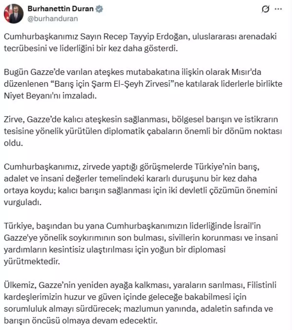 Cumhurbaşkanı Erdoğan, Gazze'deki Ateşkes Mutabakatına İmza Attı