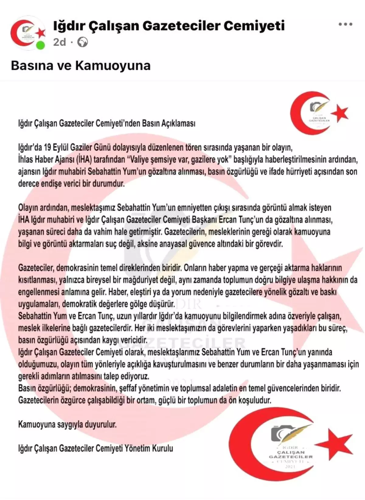 Iğdır'da Gazetecilere Yönelik Gözaltılar Tepkiyle Karşılandı