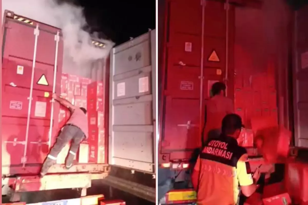 Seyir halindeki tır alev aldı: Makarnaları dorseden atarak kurtarmaya çalıştı