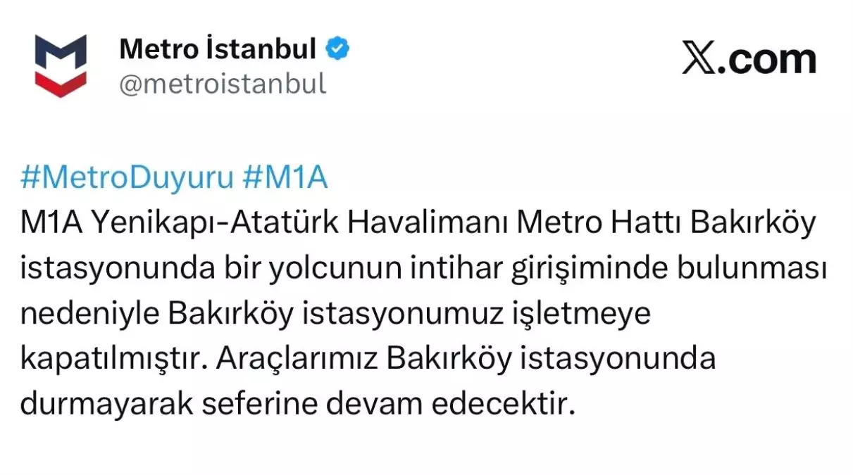 Bakırköy Metro İstasyonunda İntihar Olayı