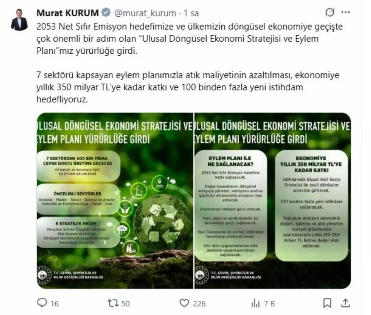Ulusal Döngüsel Ekonomi Stratejisi ve Eylem Planı yürürlüğe girdi