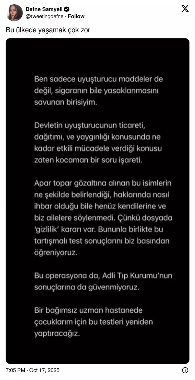 Very harsh words from Defne Samyeli, whose two daughters tested positive