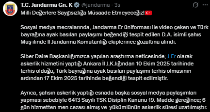The person who liked the post stepping on the Turkish flag was arrested