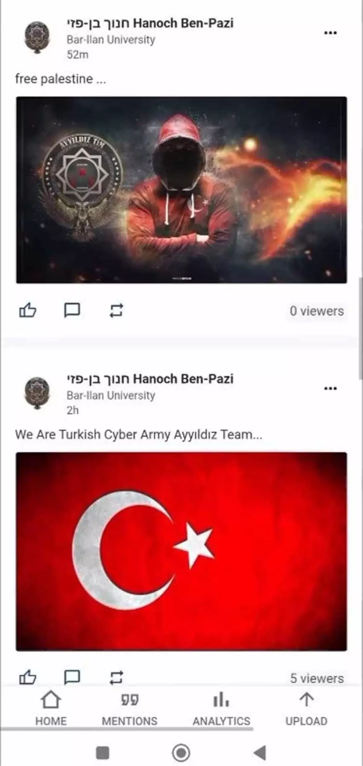 Türk Hacker Grubu Ayyıldız Tim, İsrailli Profesörün Hesabını Hackledi