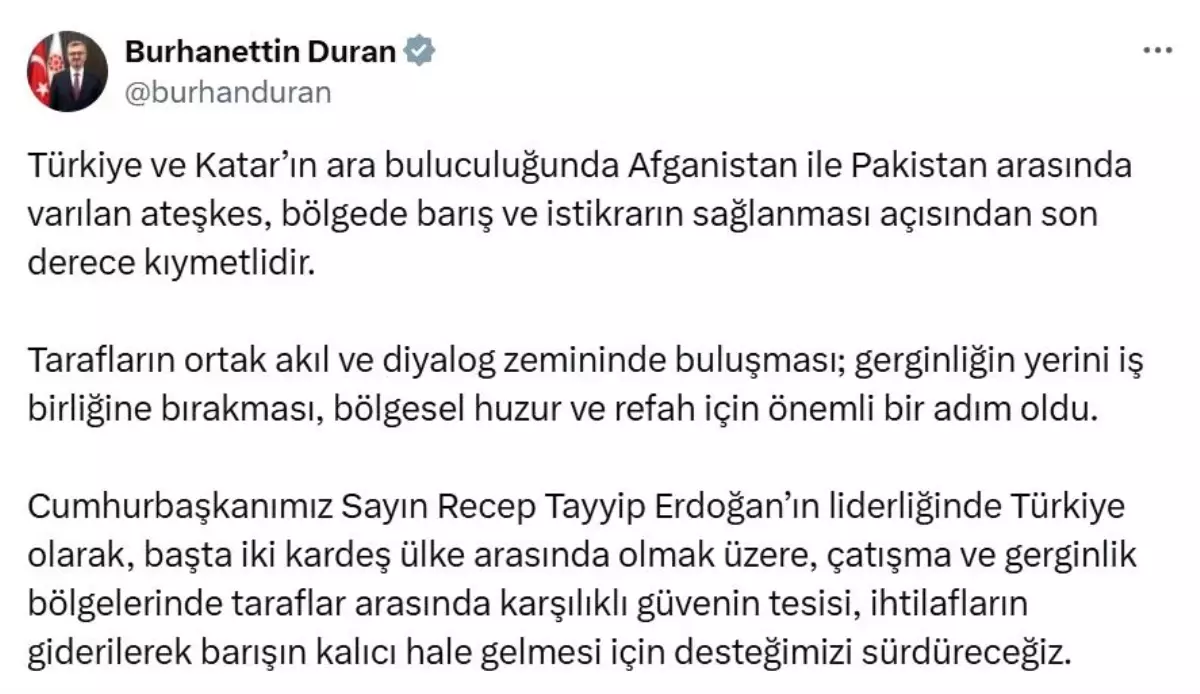 Türkiye ve Katar'dan Afganistan-Pakistan Arasında Ateşkes