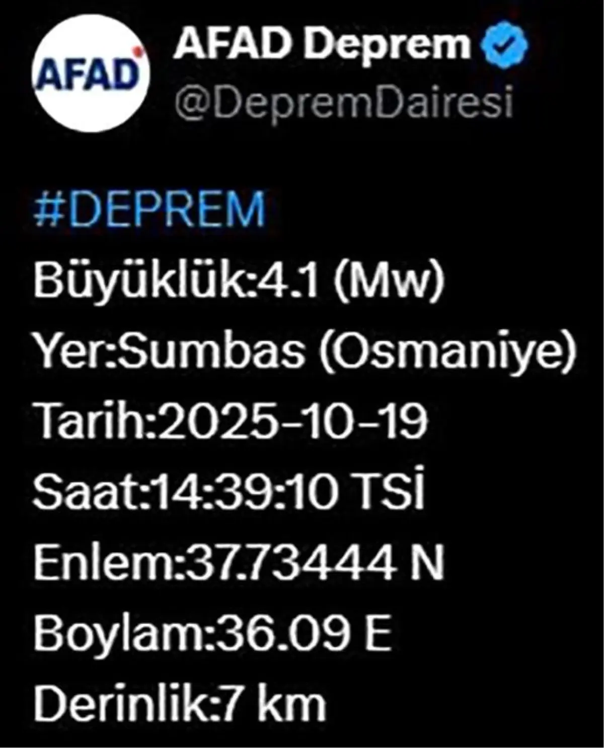 Osmaniye'de 4.1 Büyüklüğünde Deprem
