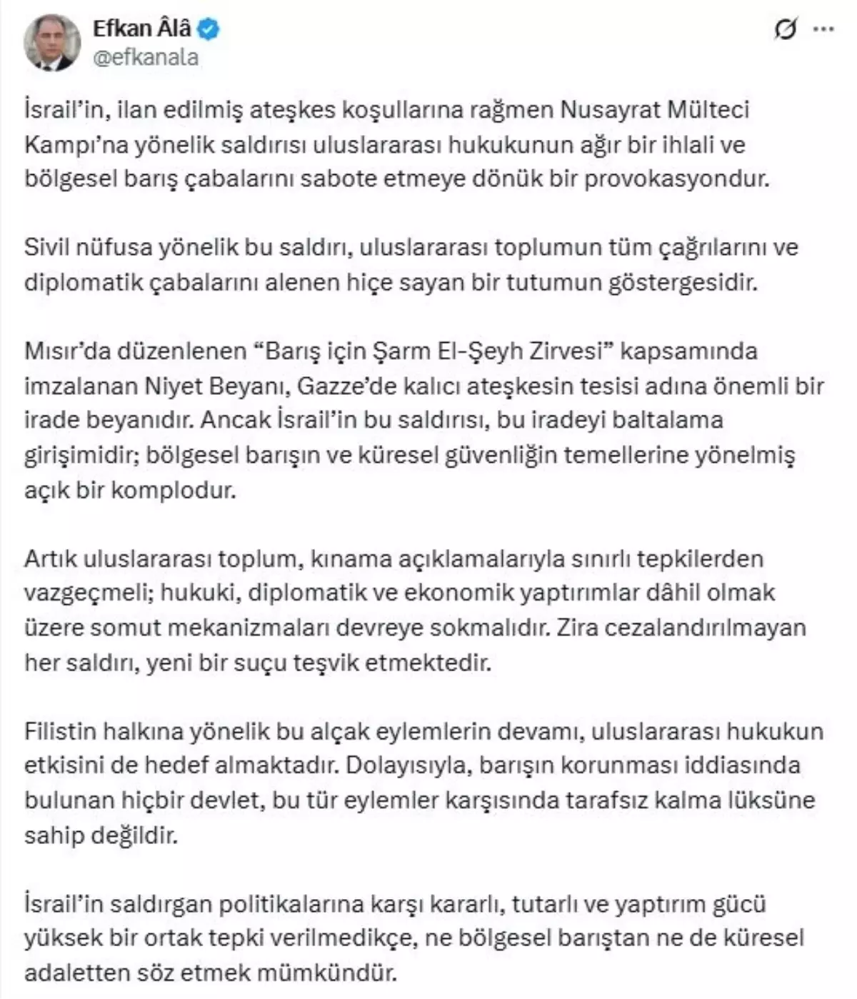 Efkan Ala, İsrail'in Saldırısını Kınadı: 'Provokasyon ve Hukuk İhlali'