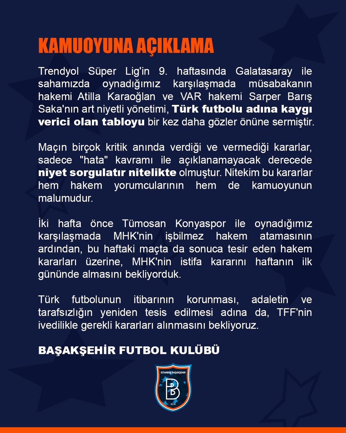 RAMS Başakşehir FK'dan Hakem Kararlarına Sert Tepki