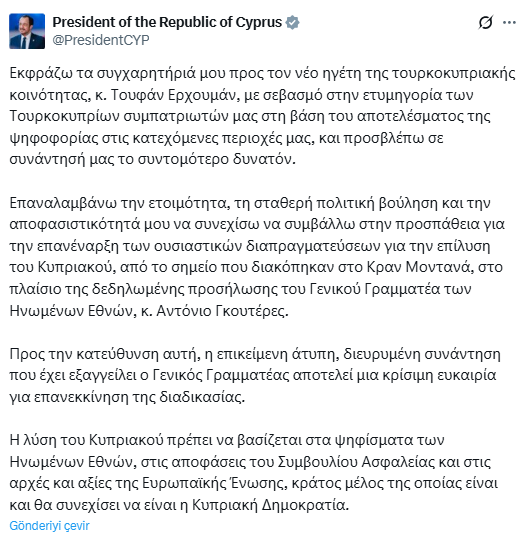 The new leader of the TRNC, Tufan Erhürman, surprises with an offer from South Cyprus