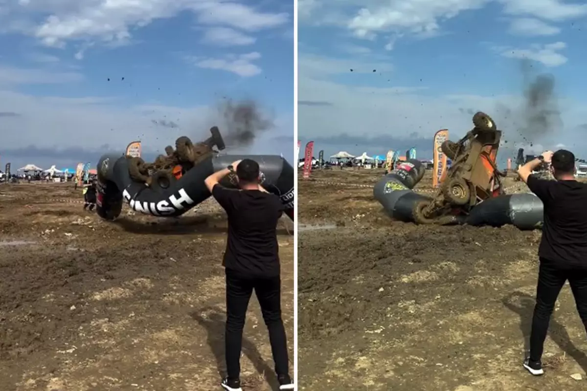 Off-road yarışında, finish çizgisini takla atarak geçti