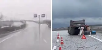 Su birikintisine girip refüje çarptı, defalarca takla attı! Feci kaza araç içi kameraya yansıdı