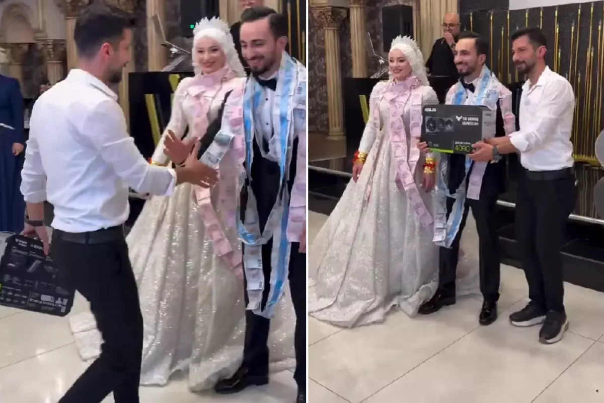 Düğünde damada ekran kartı takıldı