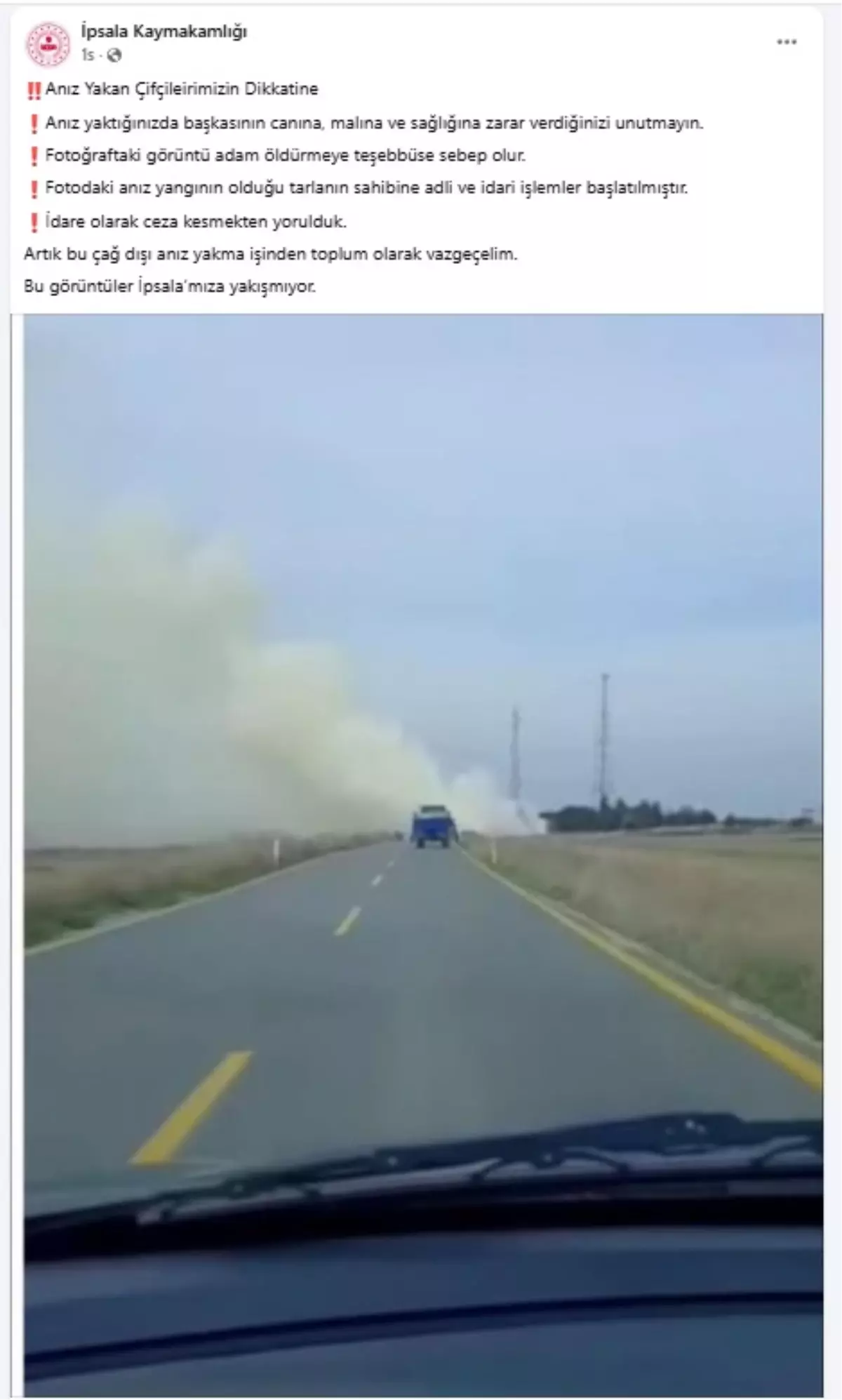 İpsala Kaymakamlığı'ndan Çiftçilere Anız Yakma Uyarısı