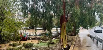 Foça'da Şiddetli Yağış Dereyi Taşırdı, Evleri ve İş Yerlerini Su Bastı