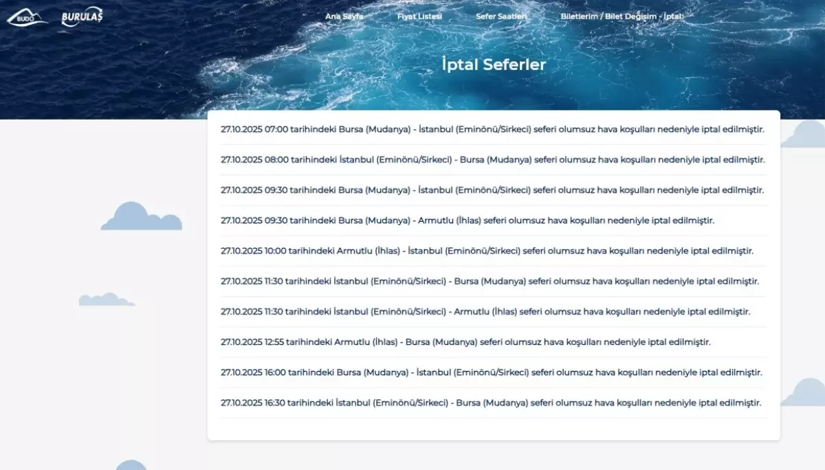 BUDO'dan Olumsuz Hava Nedeniyle İki Sefer İptali