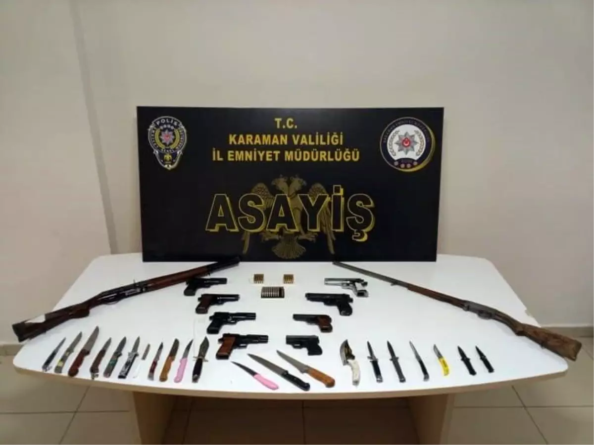 Karaman'da Asayiş Uygulamalarında Uyuşturucu ve Ruhsatsız Silahlar Ele Geçirildi