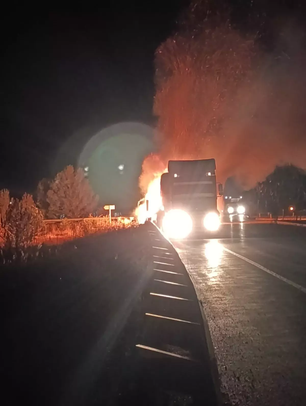 Sivas'ta TIR'ın Dorsesinde Yangın Çıktı