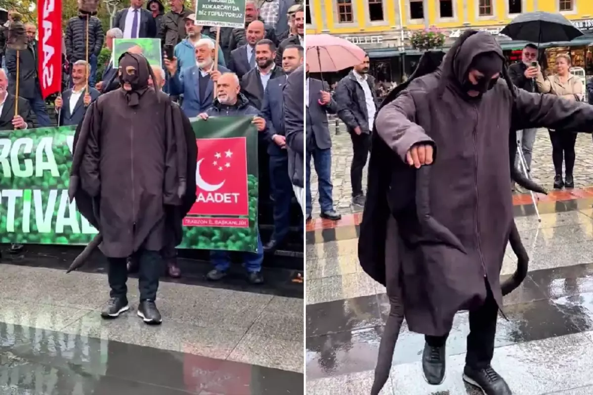 Trabzon'da dikkat çeken eylem! Kokarca kıyafeti giyip horon tepti