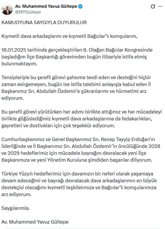 Two resignations in AK Party Istanbul! The farewell message is quite meaningful