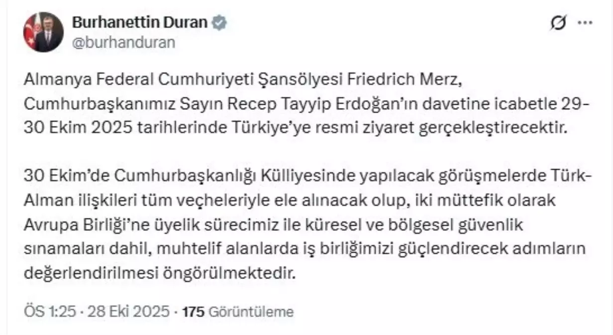 Almanya Şansölyesi Türkiye'ye Resmi Ziyaret Gerçekleştirecek