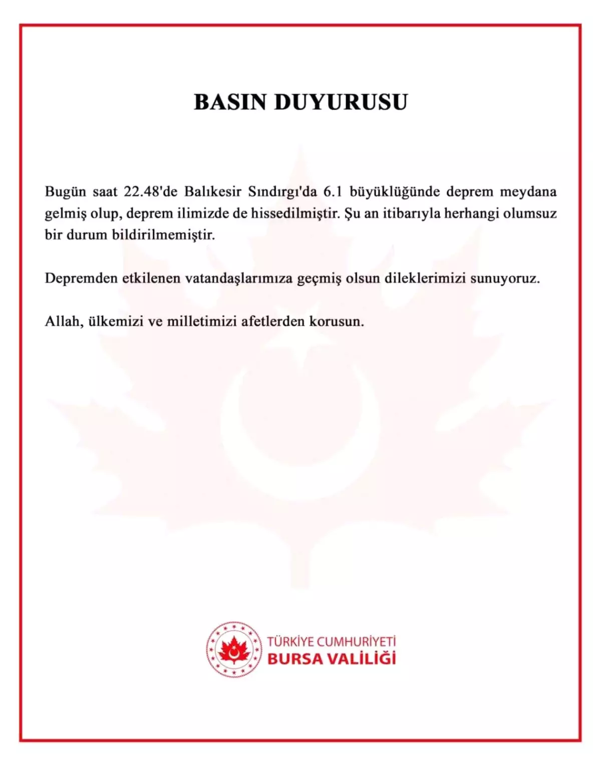 Balıkesir Sındırgı'da 6.1 Büyüklüğünde Deprem
