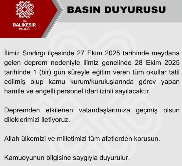 Deprem olan illerde okullar tatil edildi mi, 28 Ekim Salı Balıkesir, İzmir, Manisa, Aydın, Kütahya, Eskişehir, Uşak okul yok mu?