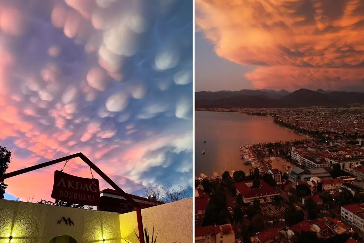 Fethiye'de sağanağın ardından gökyüzünde 'Mammatus Bulutları' görüldü