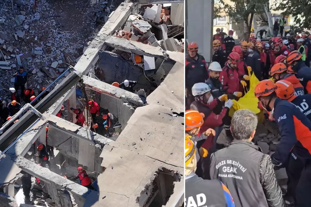 Gebze'de yıkılan binada 2 kişinin cansız bedenine ulaşıldı, 1 kişi sağ çıkarıldı