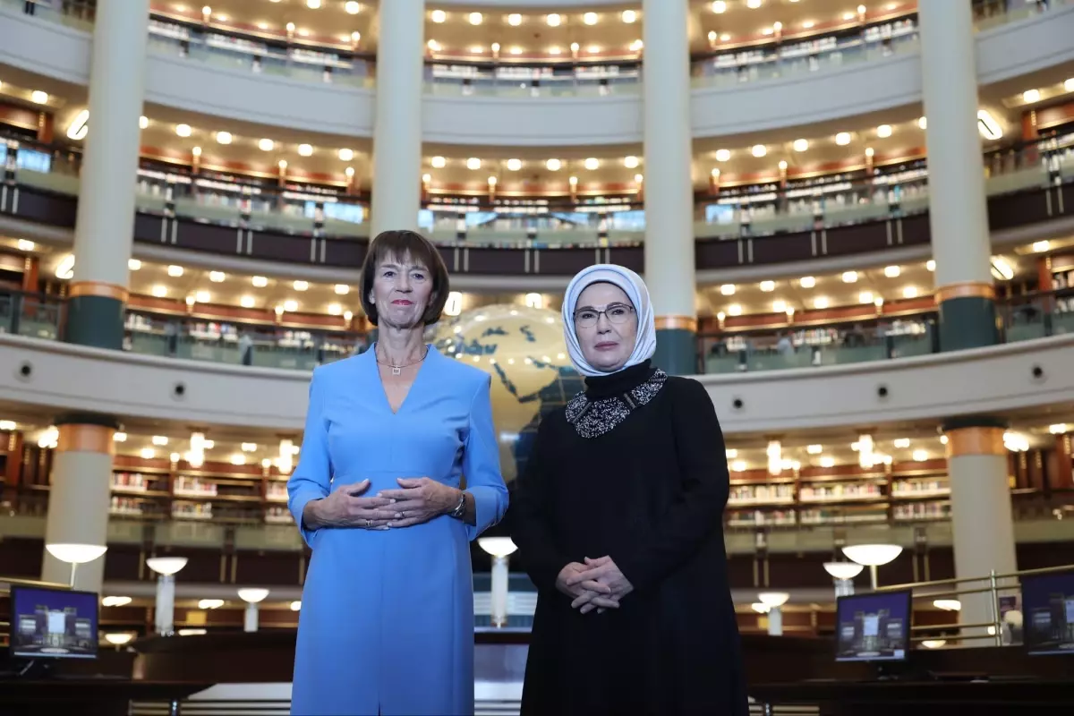Emine Erdoğan, Almanya Başbakanı eşini Cumhurbaşkanlığı Millet Kütüphanesi'nde ağırladı